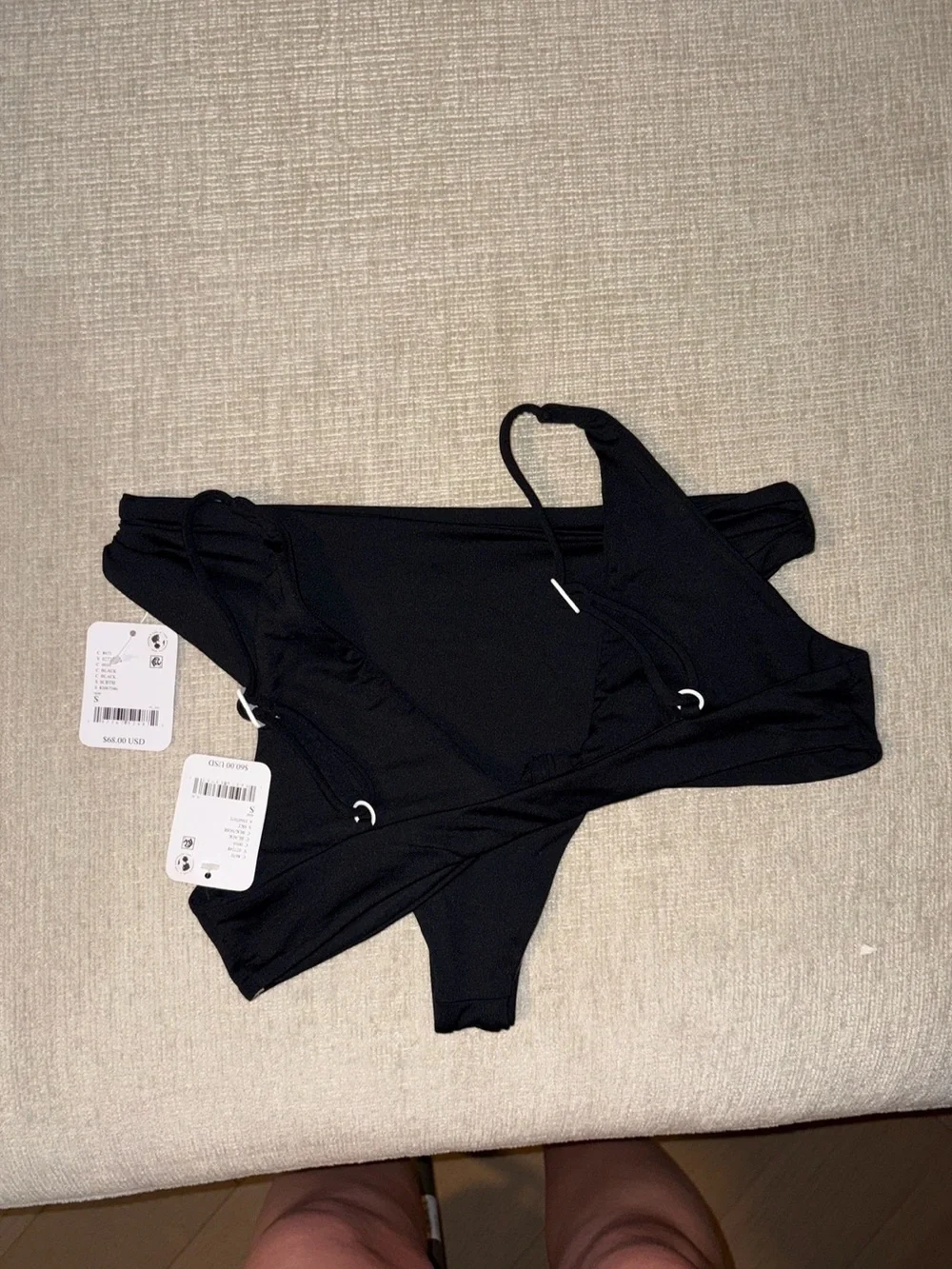 FP Toast Swim Bikini Set Knot Top Cinch High-Waisted Bottoms Black Small NWT NEW